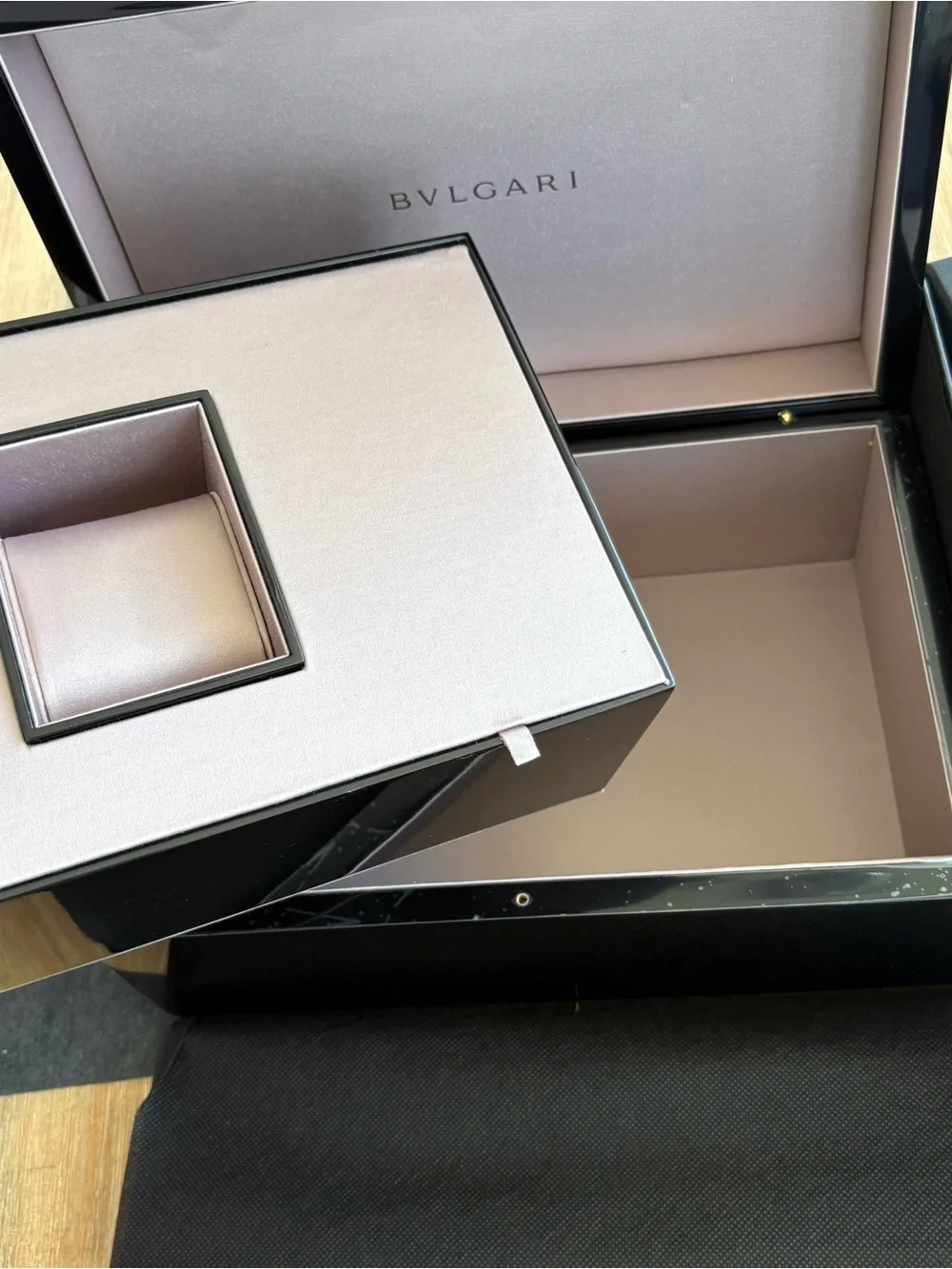 BVLGARI Black Lacquered Jewelry Box with Blush Interior